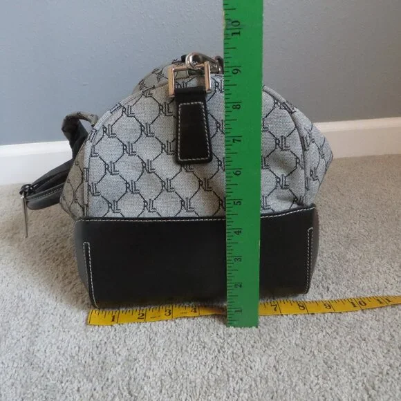 Vintage Ralph Lauren Signature Gray & Black Leather Trim Duffle Carry On Bag - Picture 9 of 9